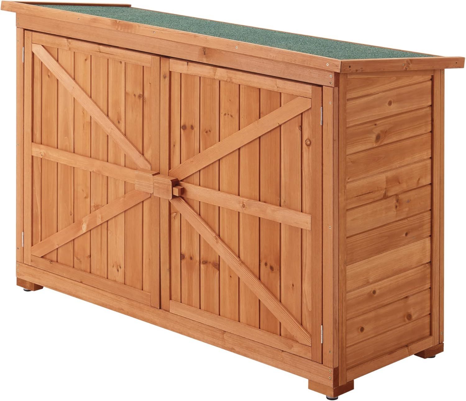 Armadio en.casa da Giardino AxLAxP 88 128 50 cm Mobile da Esterno in Tettuccio Antipioggia con 2 Ante Struttura x x Legno per Immagazzinaggio