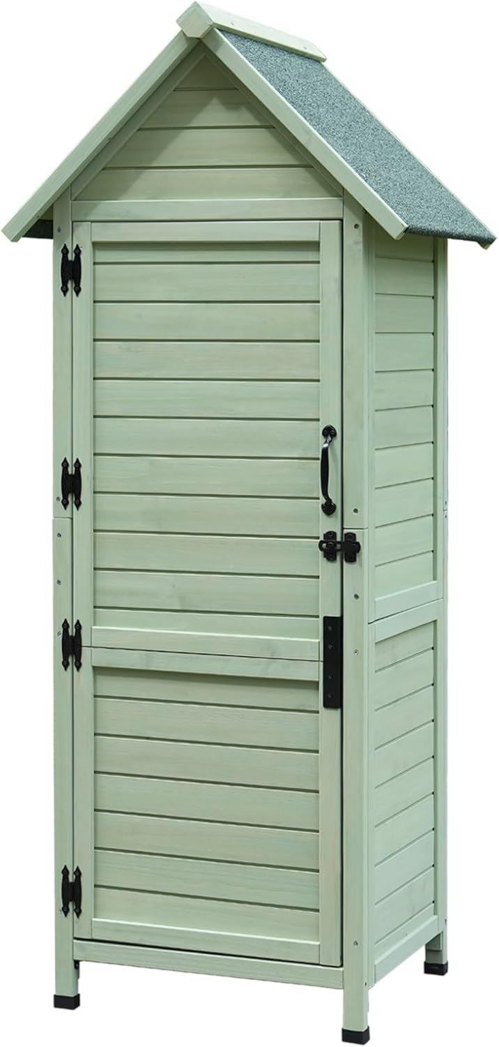 Armadio da giardino grigio per esterni 3 ripiani accessori per porte di alta qualità tetto asfalto verde