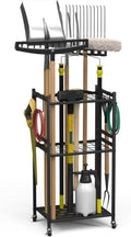 Porta Attrezzi da Giardino 35 Slot 3 livelli 42x30x85cm M 35 posizioni per attrezzi lunghi corti 4 ganci ruote con freno robusto multiuso per giardino garage...