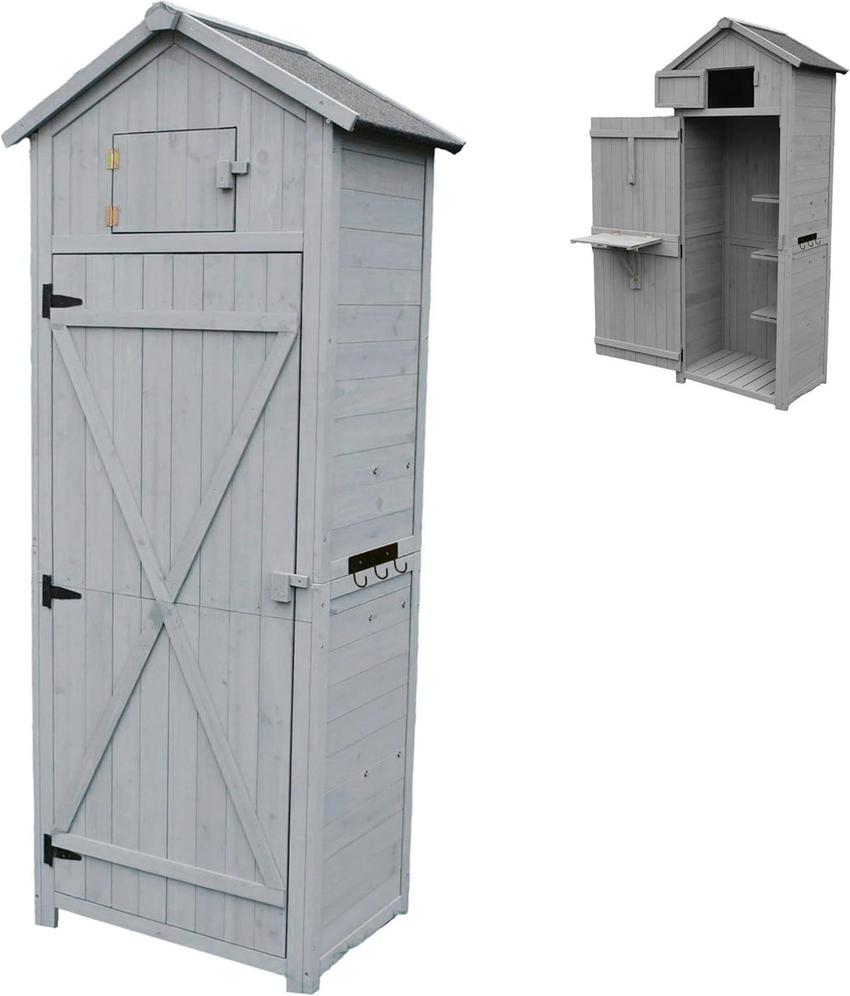 Outsunny Casetta da Giardino 2.6m² Finestra Trasparenti Grigio Scuro Acciaio Zincato 2 Prese d Aria Capanno Porta Attrezzi Tetto Inclinato Porta Bloccabile Impermeabile Anti UV